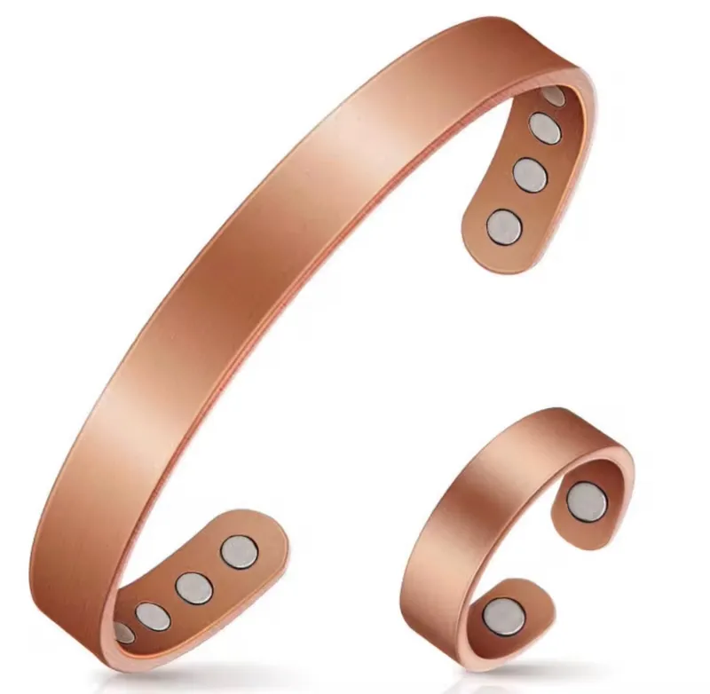 Smooth copper bracelet with matching ring