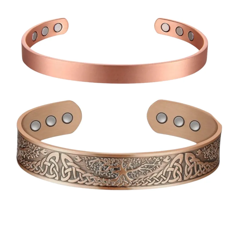 Smooth copper bracelet and Tree of Life copper bracelet set